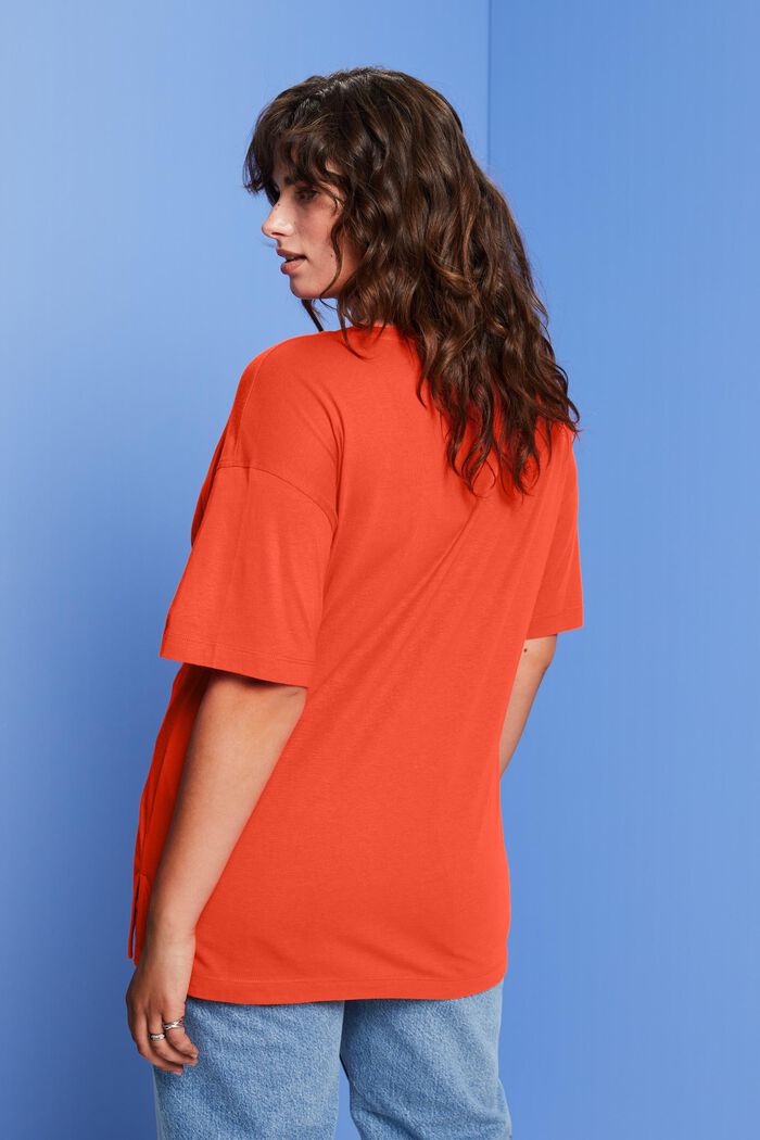 CURVY Camiseta con cuello en pico, TENCEL™, CORAL ORANGE, detail image number 3