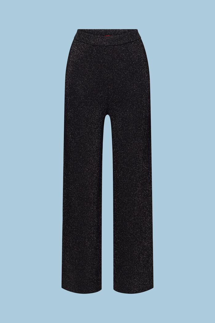 Pantalón de punto con pernera amplia y efecto brillante, BLACK, detail image number 6