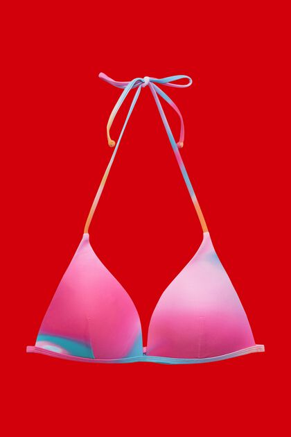Bikini acolchado en forma triangular con estilo tie dye, PINK, overview