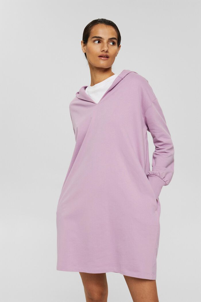 Vestido estilo sudadera con capucha en 100 % algodón ecológico, VIOLET, overview