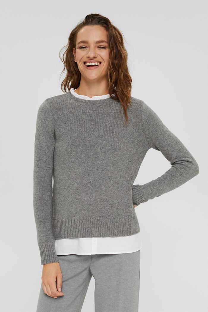 Con lana: jersey con efecto de capas, GUNMETAL, detail image number 0