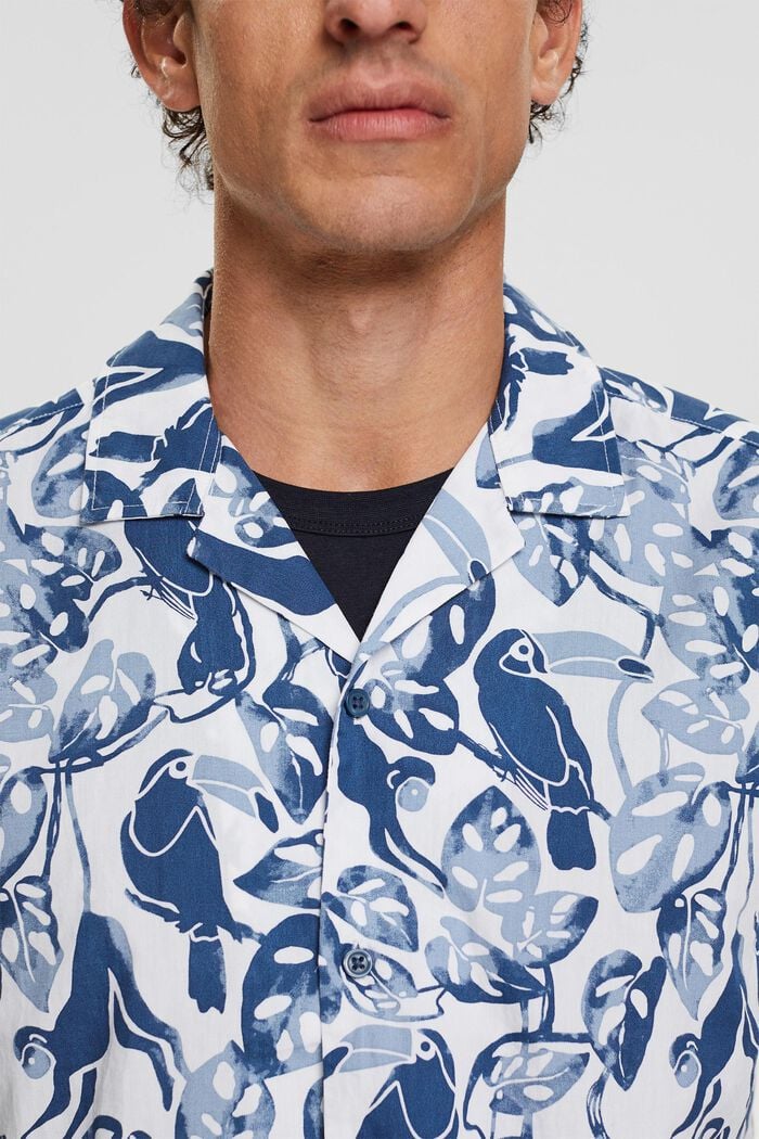 Camisa de manga corta con estampado tropical, 100% algodón, BLUE, detail image number 3