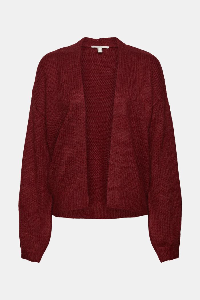Con lana: Cárdigan con mangas abullonadas, GARNET RED, overview