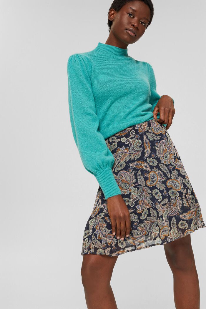 Reciclada: minifalda de gasa con estampado paisley, NAVY, overview