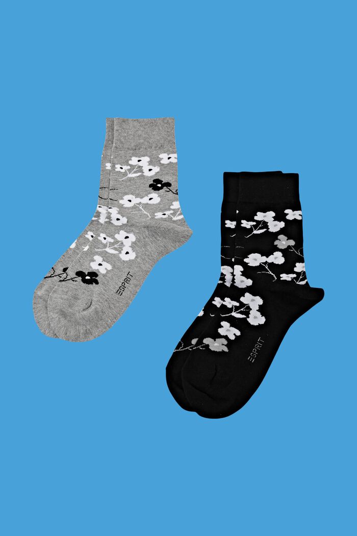 Pack de dos pares de calcetines con diseño de flores, GREY / BLACK, detail image number 1