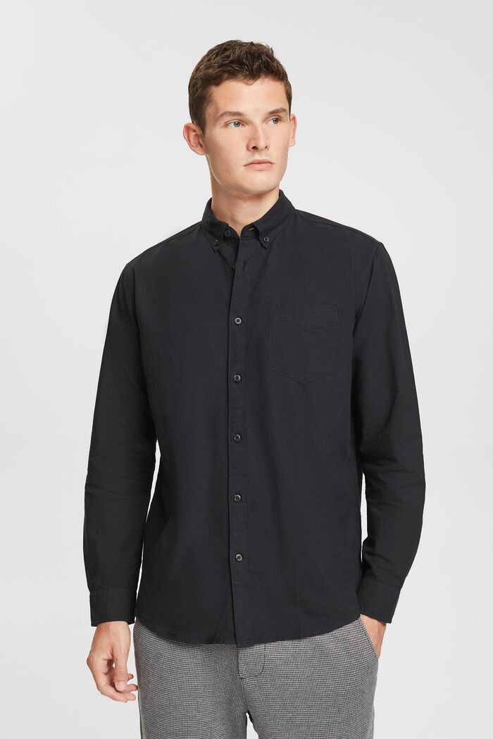 Camisa con cuello abotonado, 100% algodón, BLACK, overview
