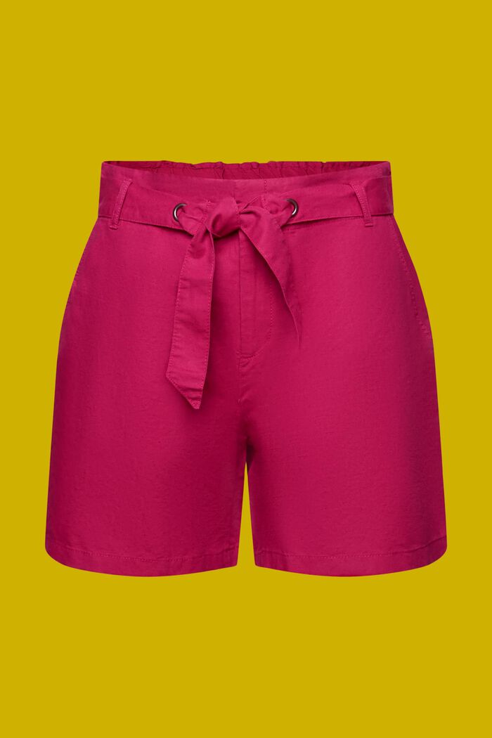 Pantalones cortos con lazada, mezcla de algodón y lino, DARK PINK, detail image number 6