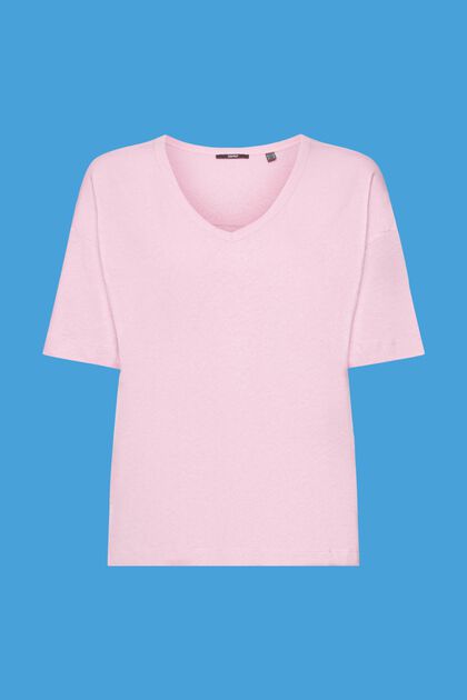 Camiseta de mezcla de lino con cuello en pico