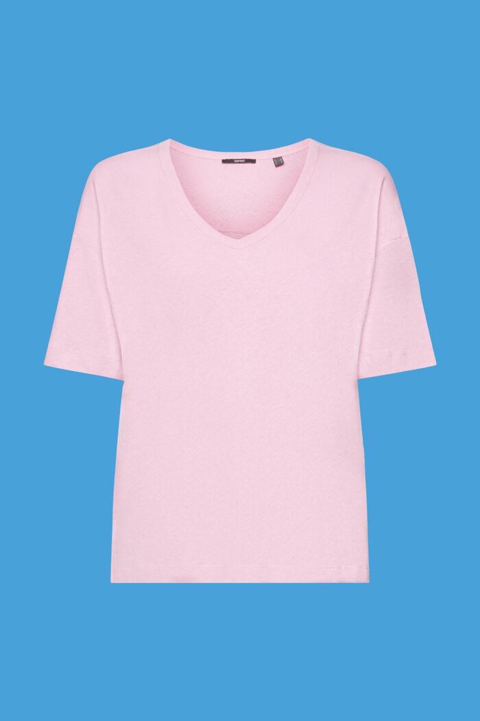 Camiseta de mezcla de lino con cuello en pico, LIGHT PINK, detail image number 7