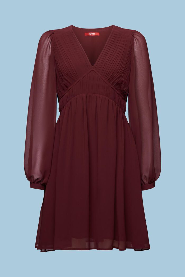 Vestido corto de gasa con escote en pico, BORDEAUX RED, detail image number 5