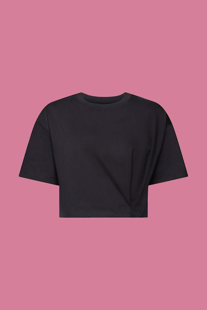 Camiseta de tejido jersey con cuello redondo y diseño corto, BLACK, detail image number 6