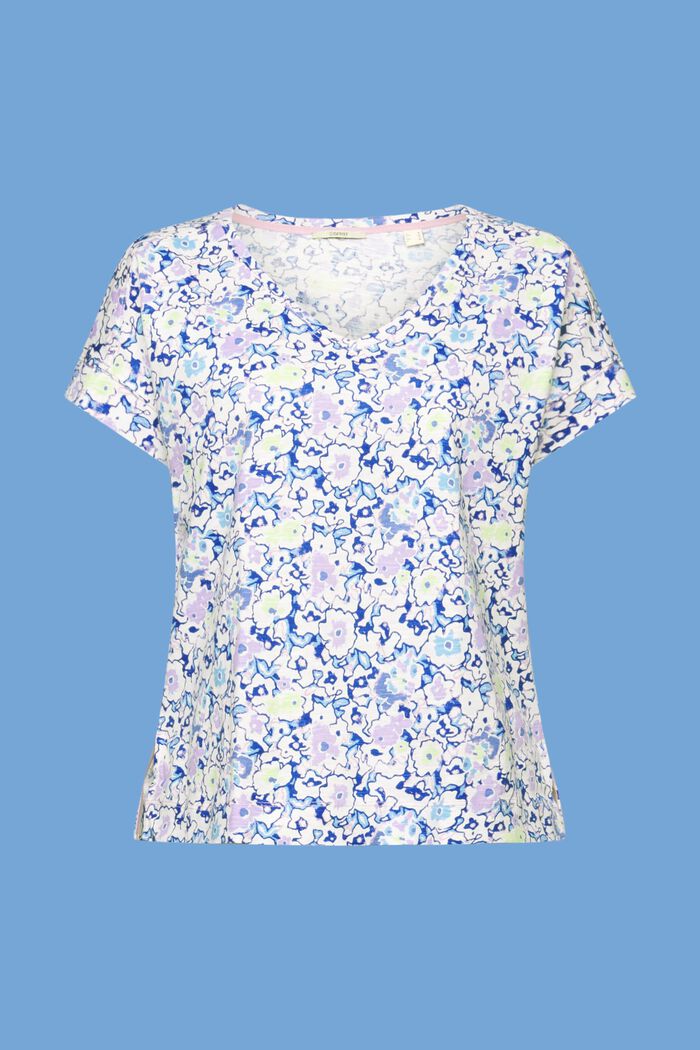 Camiseta de algodón con cuello en pico y estampado allover, OFF WHITE, detail image number 5