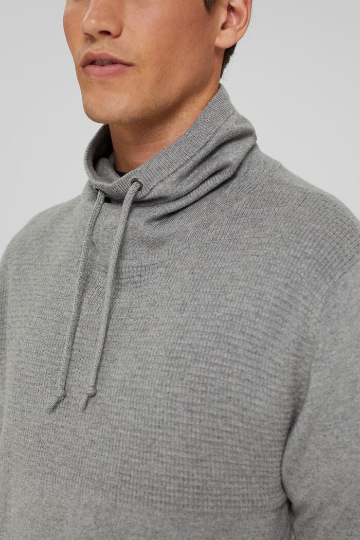 Con cachemir: jersey con cuello de solapas y cordón, MEDIUM GREY, detail image number 2