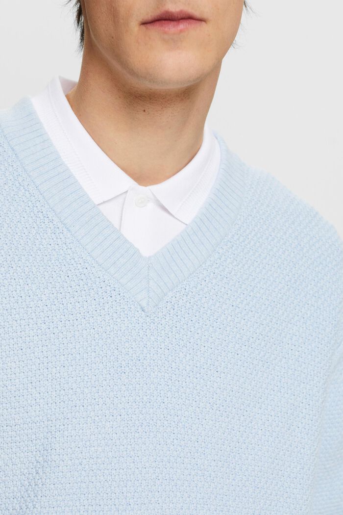 Jersey de algodón con el cuello en pico, LIGHT BLUE, detail image number 2