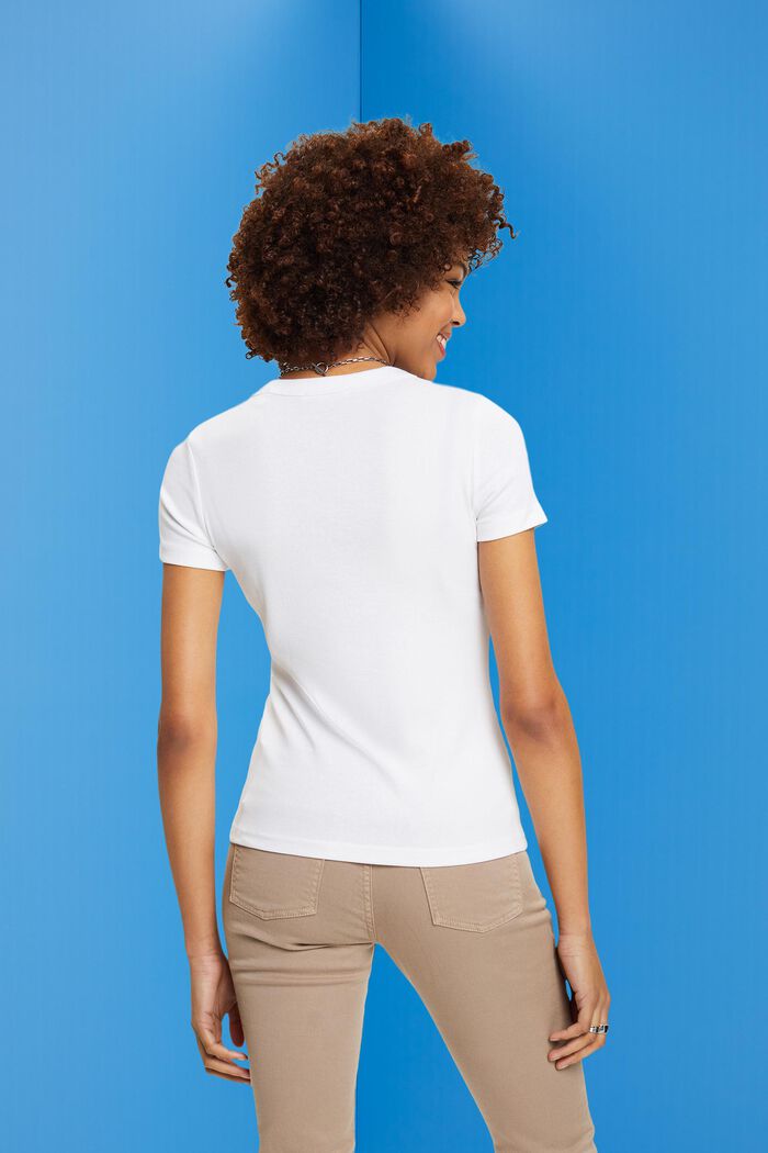 Camiseta con estampado de flores en el pecho, WHITE, detail image number 3