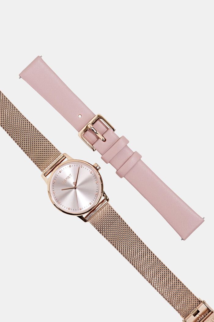 Set de reloj con dos pulseras intercambiables, ROSE GOLD, overview