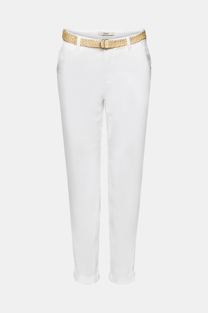 Pantalones chinos con cinturón, WHITE, detail image number 7