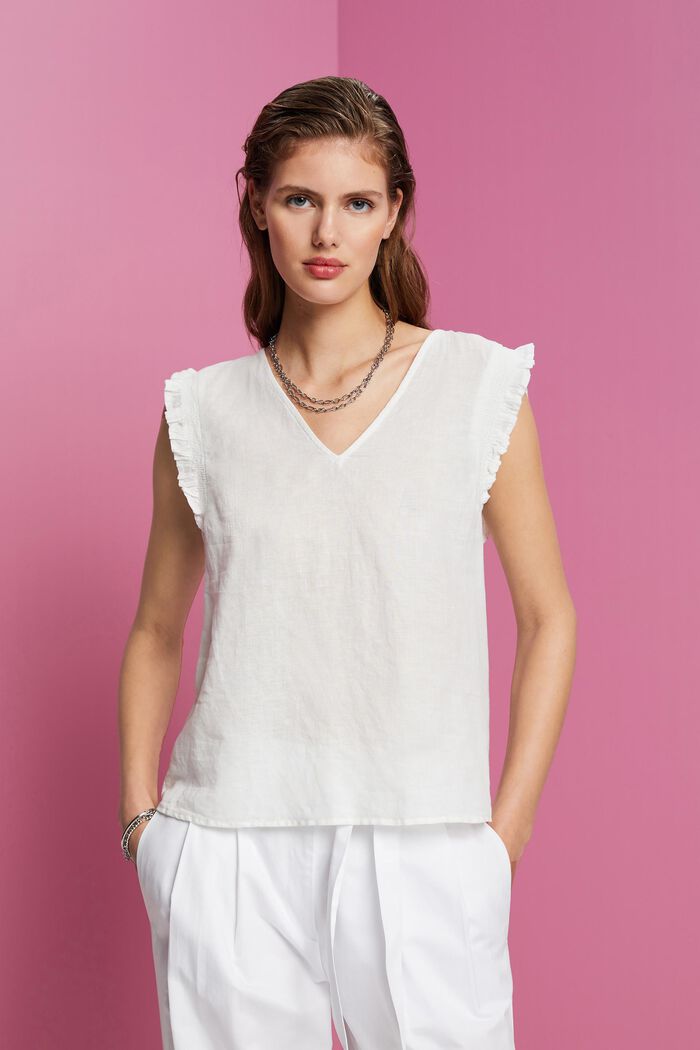 Blusa sin mangas en mezcla de lino, OFF WHITE, detail image number 0