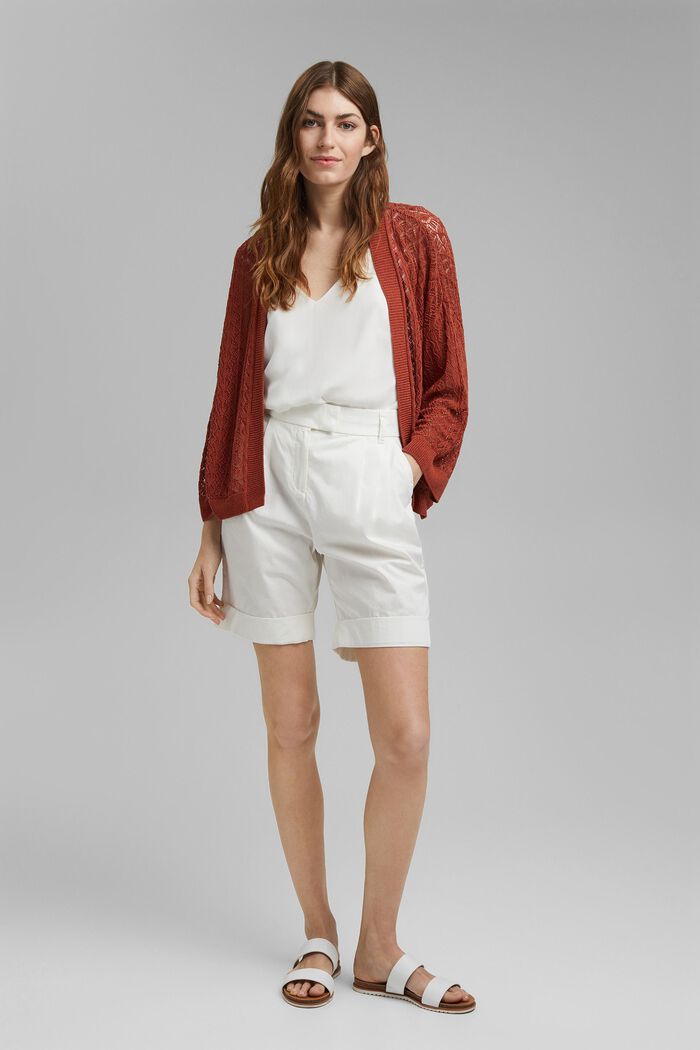 Pantalón corto de cintura alta con pliegues, algodón, OFF WHITE, overview