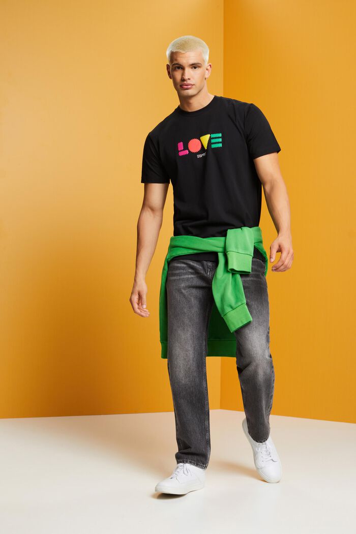 Camiseta de algodón ecológico con estampado geométrico, BLACK, detail image number 1