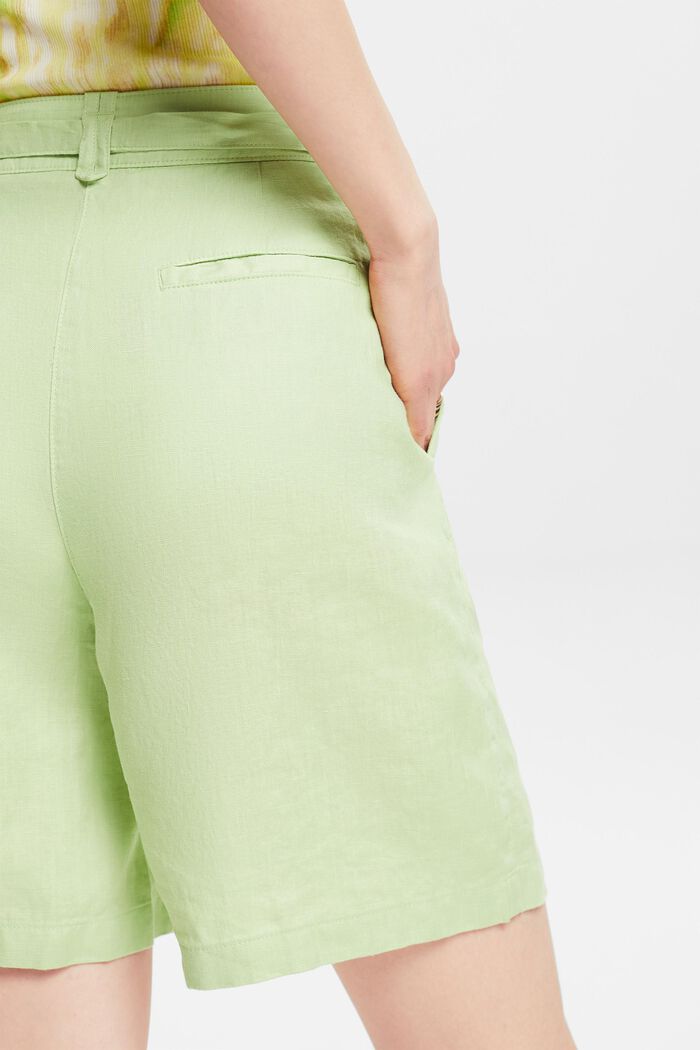 Pantalón corto de lino wide leg, LIGHT GREEN, detail image number 4