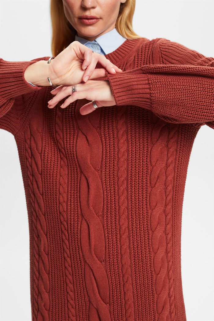 Vestido estilo jersey de punto trenzado en mezcla de lana, RUST BROWN, detail image number 2