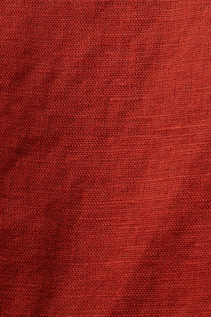 Vestido camisero con cinturón, en mezcla de lino y algodón, TERRACOTTA, detail image number 6