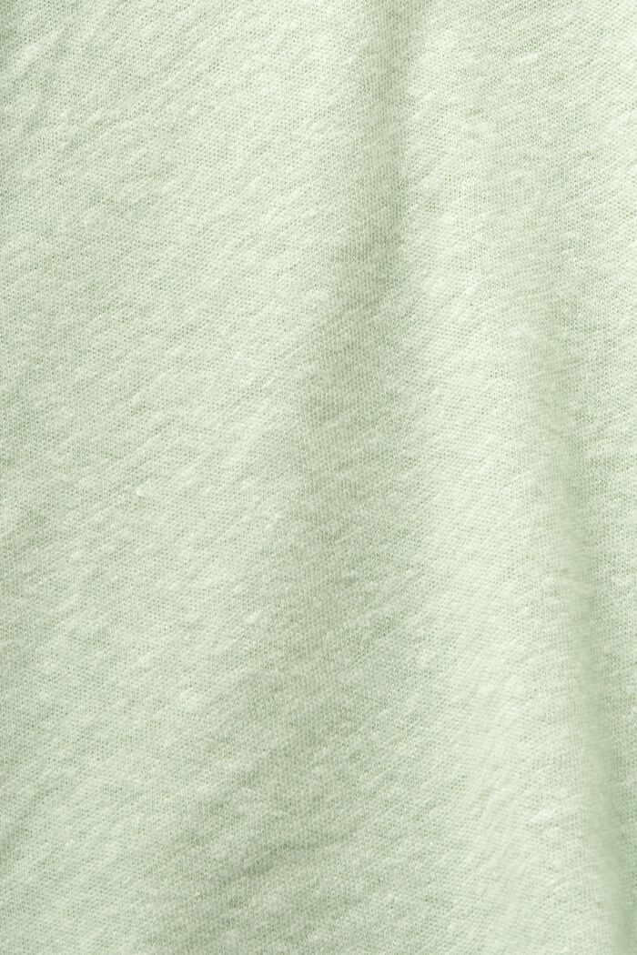 Camiseta de algodón y lino con el cuello pico, LIGHT GREEN, detail image number 4