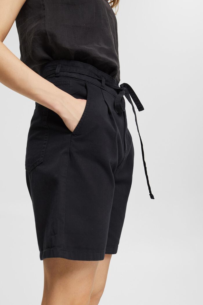 Shorts de cintura alta en 100% algodón Pima, BLACK, detail image number 0