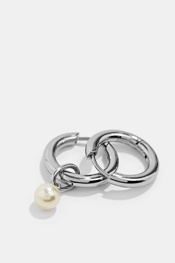 Aros de acero inoxidable con colgante de perlas, SILVER, detail image number 1