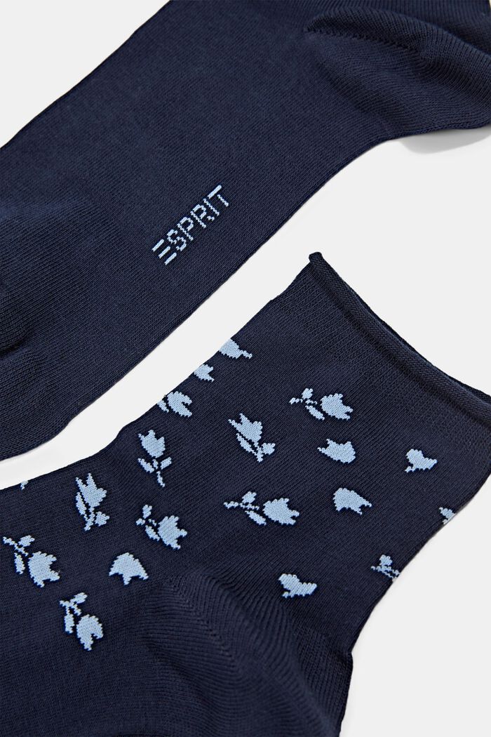 Pack de dos pares de calcetines cortos con diseño de flores, MARINE, detail image number 1