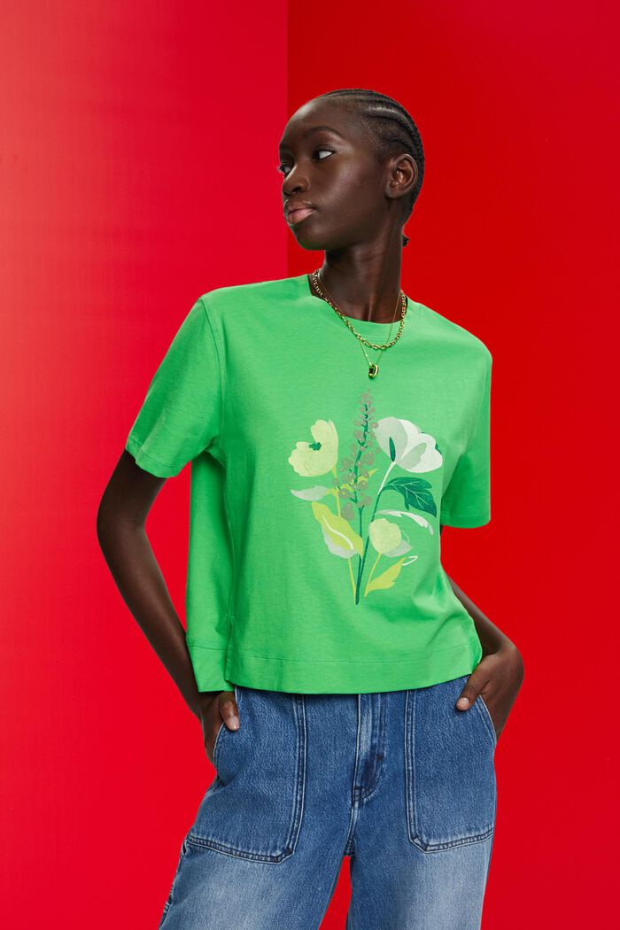Camiseta con estampado de flores, GREEN, detail image number 0