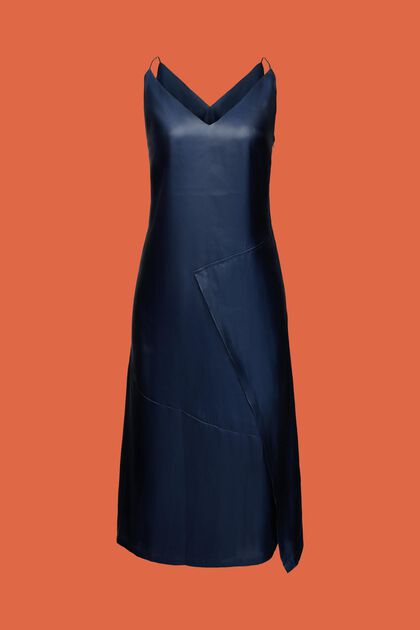 Vestido lencero metalizado con espalda trenzada, NAVY, overview