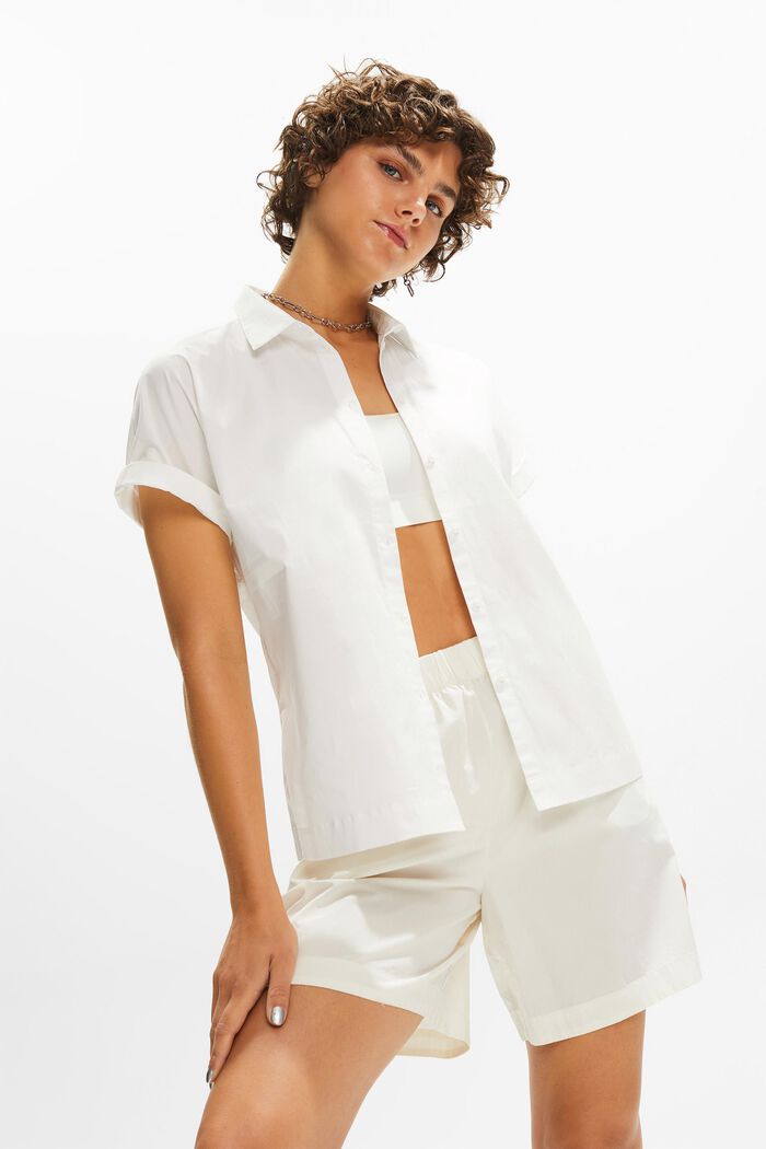 Camisa de popelina de algodón con manga corta, OFF WHITE, detail image number 1