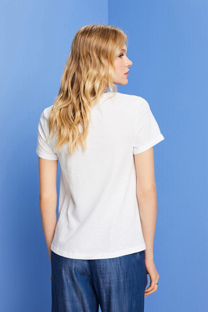 Camiseta básica con cuello redondo, 100 % algodón, WHITE, detail image number 3