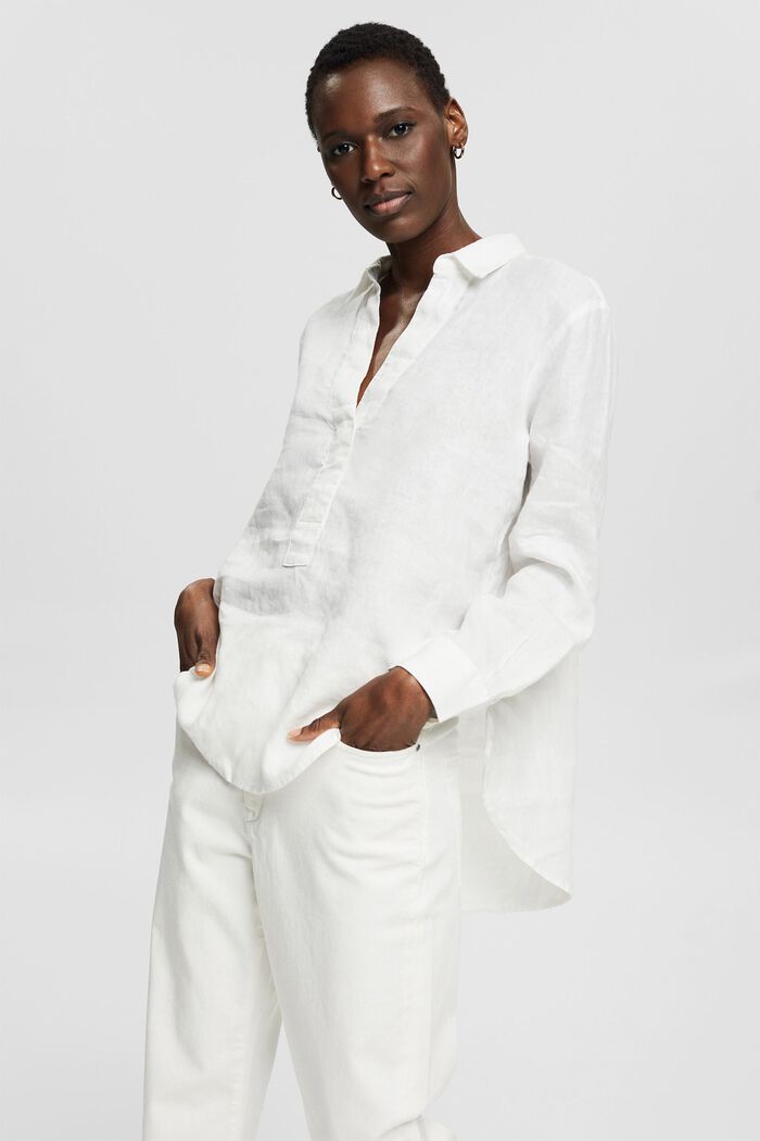 Blusa de 100% lino, WHITE, detail image number 0