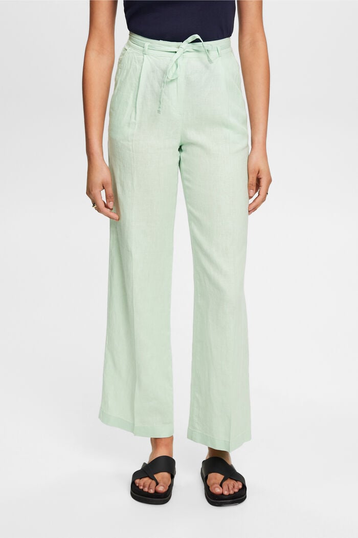 Pantalones de lino con pernera ancha, PASTEL GREEN, detail image number 0