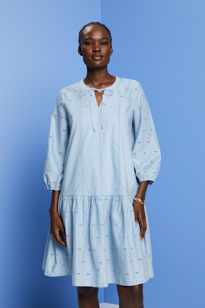 Vestido bordado, 100 % algodón, LIGHT BLUE LAVENDER, detail image number 0