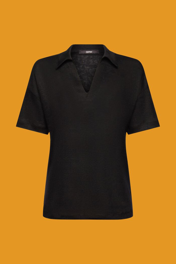 Camiseta con cuello estilo polo, en 100% lino, BLACK, detail image number 6