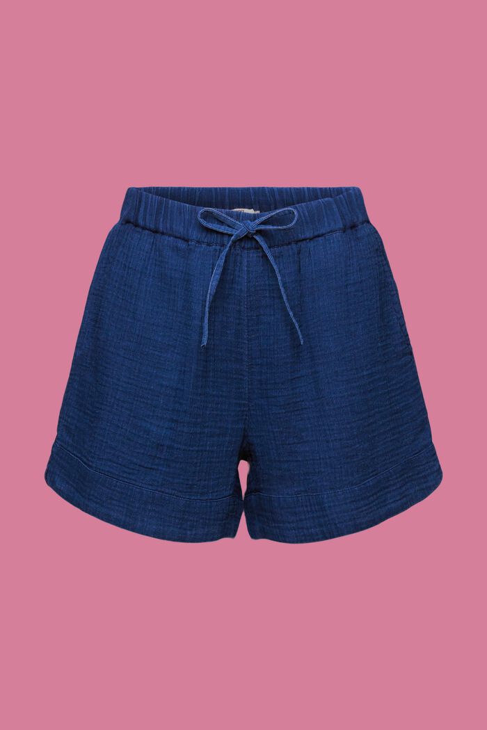 Pantalones cortos sin cierres con efecto arrugado, 100 % algodón, NAVY, detail image number 7