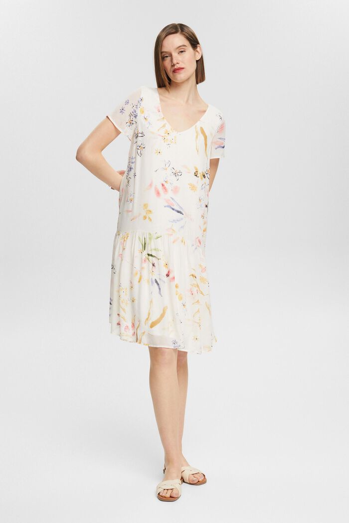 Vestido de gasa con estampado floral, LENZING™ ECOVERO™, OFF WHITE, detail image number 1
