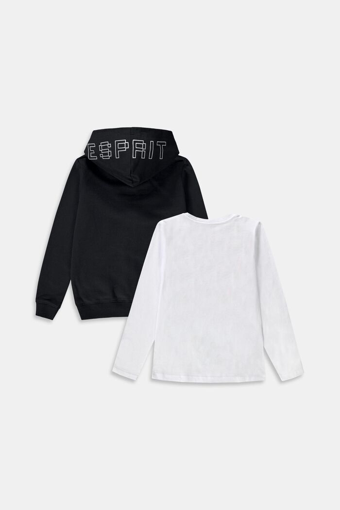 Conjunto combinado: Sudadera con capucha y cremallera y camiseta de manga larga, BLACK, detail image number 1