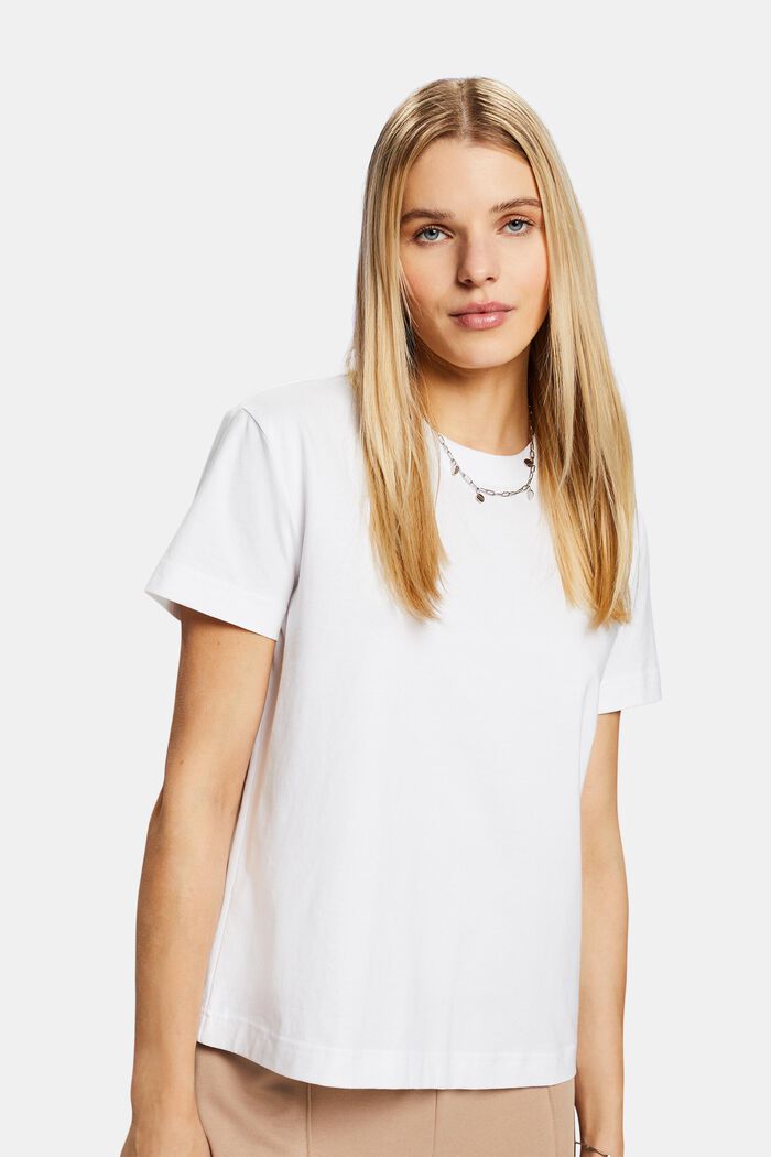 Camiseta de algodón pima con cuello redondo, WHITE, detail image number 0
