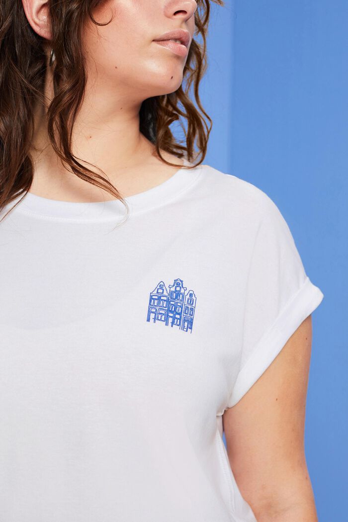 CURVY Camiseta de estampado pequeño, 100% algodón, WHITE, detail image number 2