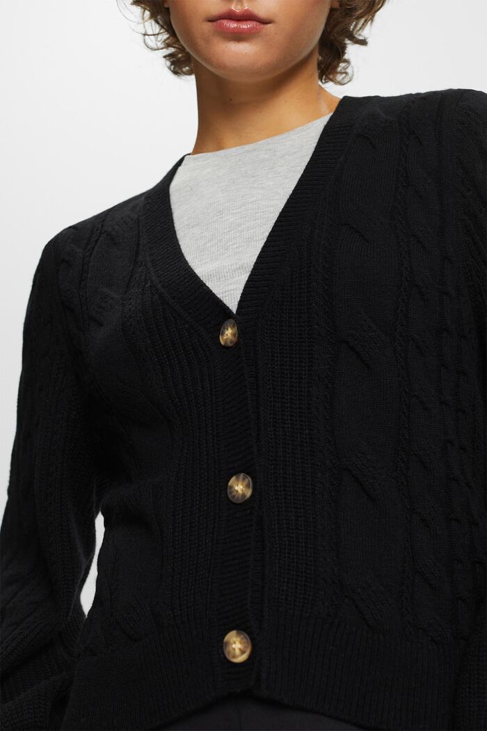 Cárdigan de punto trenzado, mezcla de lana, BLACK, detail image number 2