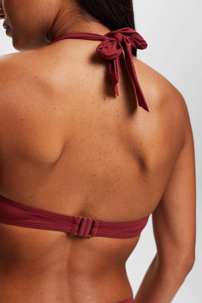 Top de bikini tricolor con cuello halter y aros, DARK RED, detail image number 3