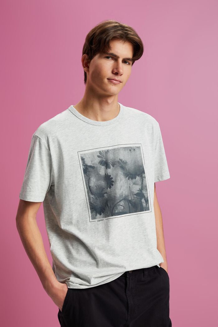 Camiseta en mezcla de algodón y viscosa con estampado, LIGHT GREY, detail image number 0