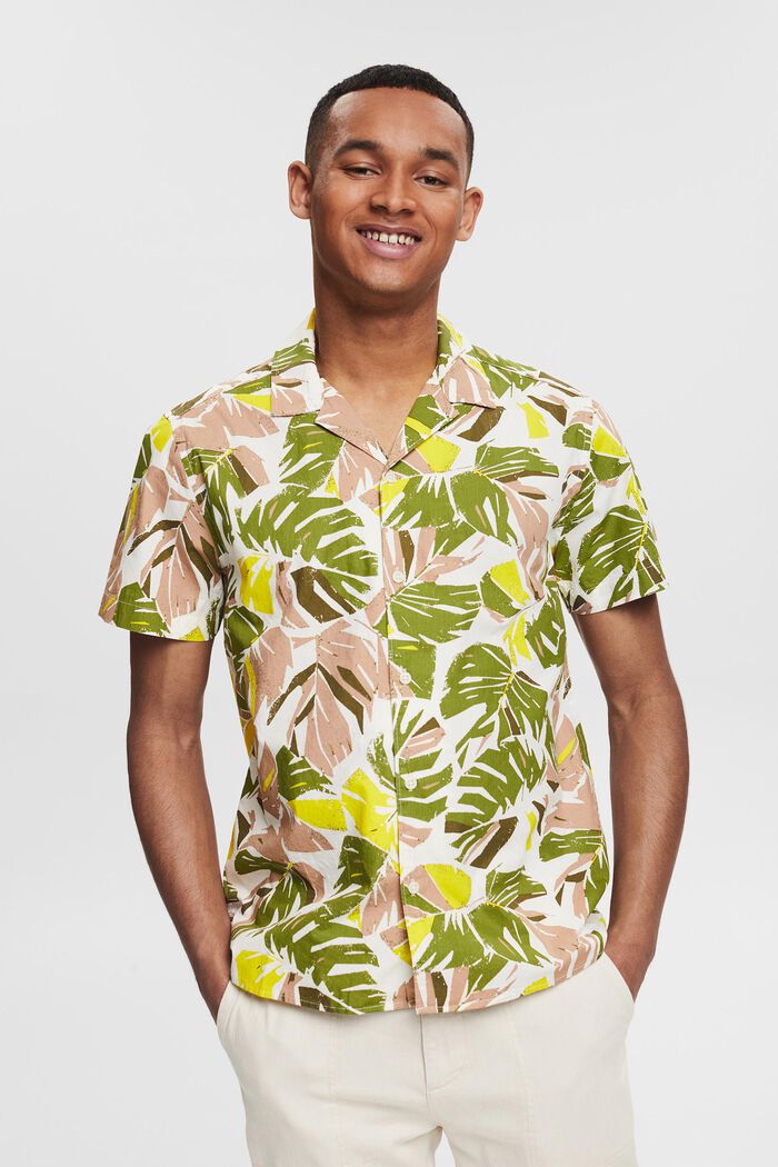 Camisa con estampado de hojas tropical, LIGHT BEIGE, detail image number 0