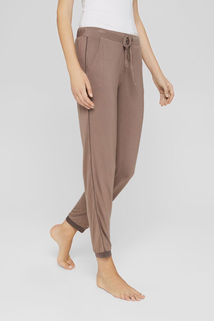 Pantalón de pijama con detalles de satén, LENZING™ ECOVERO™, TAUPE, detail image number 5