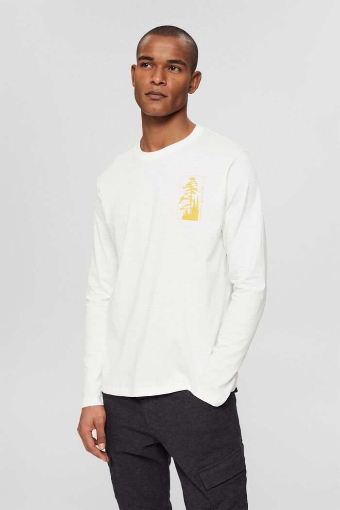Camiseta de manga larga de punto con estampado, algodón ecológico, OFF WHITE, detail image number 0